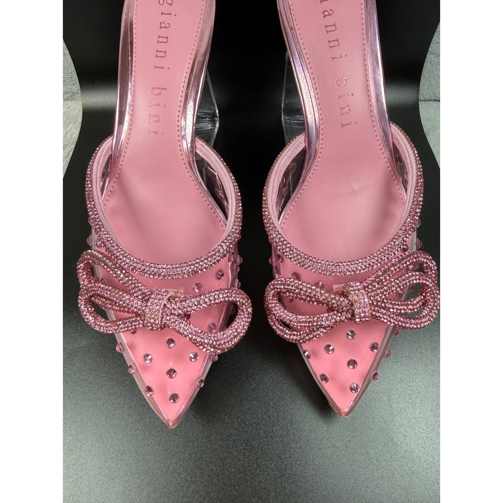 Gianni Bini Pink Rhinestone Bow Mules Pointed Toe Kitten Heel Slides 6M - Picture 3 of 9